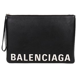 Balenciaga Grande borsa clutch con tracolla logo nero