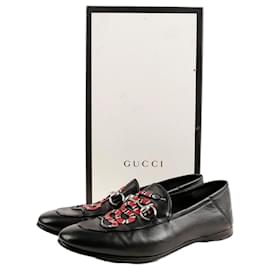 Gucci Bestickte schwarze Snake Horsebit Loafer, Schuhe für Herren mit Höheneinteilung