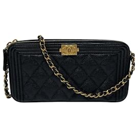 Chanel Borsa WOC Boy Caviar con doppia zip e tracolla a catena