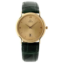 Omega Orologio De Ville Vintage da Uomo in Oro e Pelle, Taglia Medium, Oro Massiccio, Data, Originale