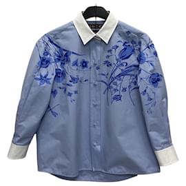 Blusa de popelina de algodón con estampado floral azul cielo - Gucci