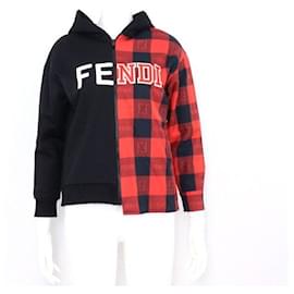 Junior Flanell-Jacke mit Kapuze aus Baumwolle, schwarz kariert - Fendi