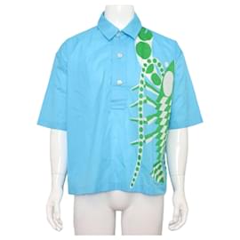 Kurzärmeliges Herren-T-Shirt aus Baumwolle in Himmelblau mit Kragen - Hermès