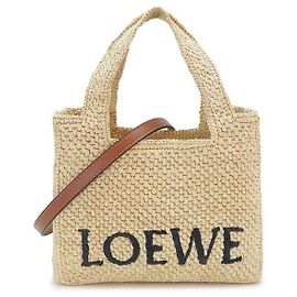 Loewe Mini Font Tote aus Raffia