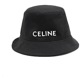 Gorra bucket de denim negro con estampado de logotipo para unisex - Céline