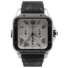 Relógio Santos de Cartier XL Chronograph Automatic Masculino com Pulseira de Couro