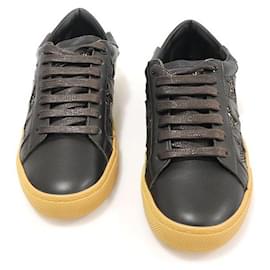 Sneakers Classic Court da donna in pelle di vitello nera con stelle glitterate - Saint Laurent
