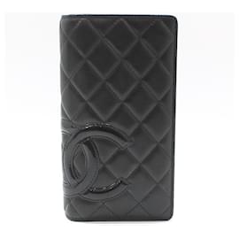 Chanel Portafoglio lungo in agnello nero con logo CC
