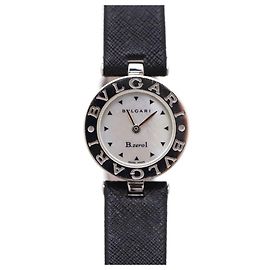 Bulgari Damenuhr aus Stahl mit Lederarmband und Quarzwerk