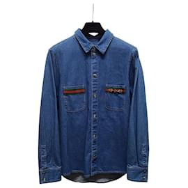 Camicia in denim lavato con ornamento Triple Web - Gucci