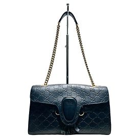 Gucci Bolso de hombro Emily en cuero negro con cadena GG Sima Horsebit