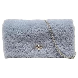 Borsa a tracolla e a spalla in shearling di agnello con logo Lila Blue - Miu Miu
