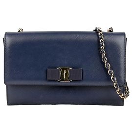 Salvatore Ferragamo Borsa a tracolla e crossbody Vara Gini in pelle Saffiano blu navy
