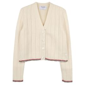 Leder-Pool-Nadel-Rippstrick-Cardigan - Thom Browne