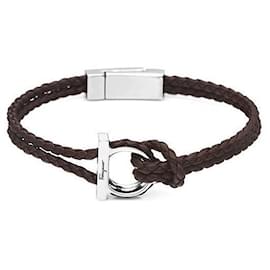 Salvatore Ferragamo Bracciale da uomo in pelle marrone Gancini