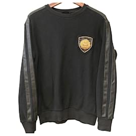 Sweatshirt aus Leder mit Löwen-Aufnäher an der Seite Schwarz - Balmain