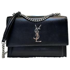 Saint Laurent Borsa a tracolla con catena Monogram Sunset Argento Nero