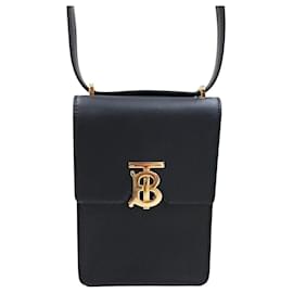 Mini borsa a tracolla Robin in pelle liscia nera e finiture dorate - Burberry