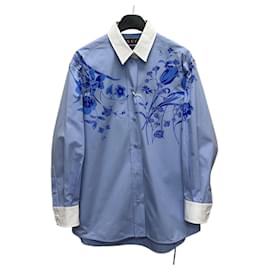 Blusa de popelina de algodón con estampado floral azul cielo - Gucci