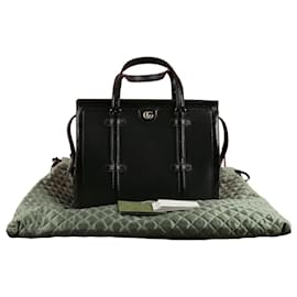 Tote Bag aus schwarzem Leder mit Python-Besatz - Gucci