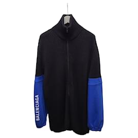 Balenciaga Strickjacke mit Reißverschluss und Logo in Schwarz-Blau