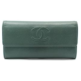 Cartera Larga Flap con Logo CC Timeless en Caviar Verde - Chanel