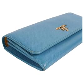 Cartera larga Saffiano azul cielo para mujer - Prada