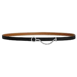 Reversible Leather Strap Women's Belt Noir Gold - Hermès
