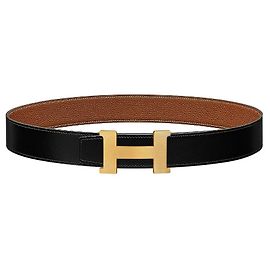 Hermès Cinturón de correa de cuero reversible con hebilla dorada