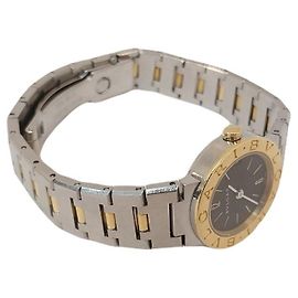 Bulgari Damenuhr schwarzes Zifferblatt Gold-Kombination Datum Quarz