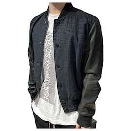 Louis Vuitton Arm Leder-Baumwoll-Bomberjacke Black Navy