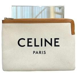 Céline Clutch in tela con logo bianco