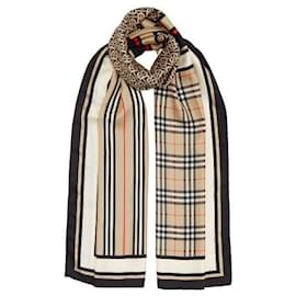 Sciarpa in seta con stampa monogramma, righe e quadretti - Burberry