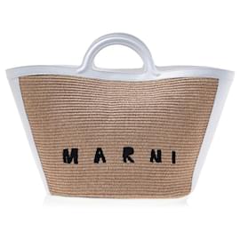 Grande borsa tote in rafia con logo da donna - Marni