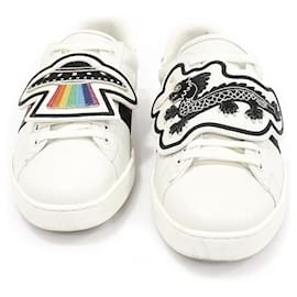 Gucci Sneakers WEB Ace da uomo in pelle di vitello bianca con patch drago UFO