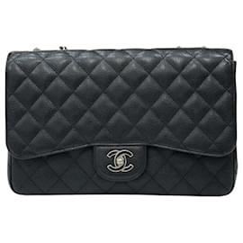 Chanel Classic Caviar Large Black Silver One Flap Series