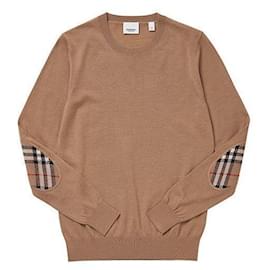 Strickpullover aus Wolle mit Karomuster und gestrickten Ellbogen für Damen - Burberry