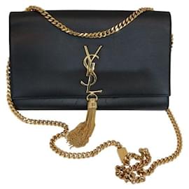 Borsa a tracolla Kate Medium Chain in pelle nera con nappa dorata Satchel - Saint Laurent