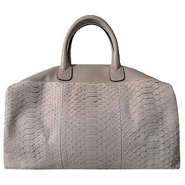 Brunello Cucinelli Borsa Boston in pelle di pitone, borsa tote grigia