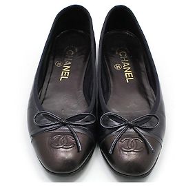 Chanel Ballerine bicolore blu metallizzato e bordeaux con nastro