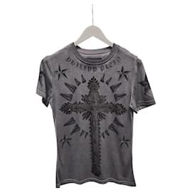 Kurzärmeliges T-Shirt mit Kreuzperlen-Print in Charcoal - Philipp Plein