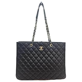Chanel Schultertasche Shopper Timeless aus schwarzem Lammleder und Gold