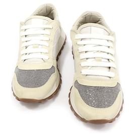 Brunello Cucinelli Sneaker da donna in scamosciato bianco e tessuto tecnico