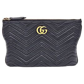 Gucci Clutch Black Matelassé Chevron GG Marmont