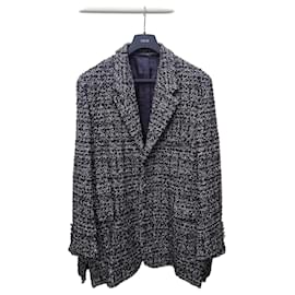 Dior Giacca in cotone cannage tweed nero e blu