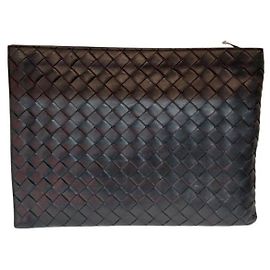 Bottega Veneta Clutch Documenti con Mezza Zip e Intrecciato Nero