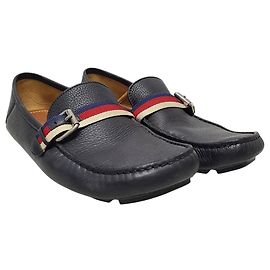Gucci Mocassino da guida Black Silver Web Bee Tab
