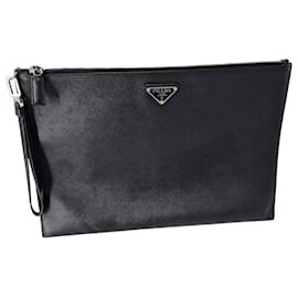 Prada Clutch Saffiano Triangle Logo Black