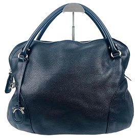 Borsa Tote in pelle nera con Gancini argento Salvatore Ferragamo