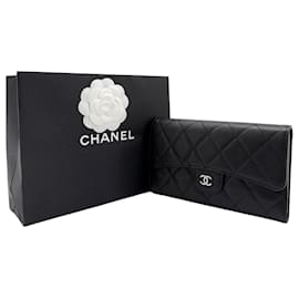 Chanel Klassische Caviar Silber Flap Long Wallet